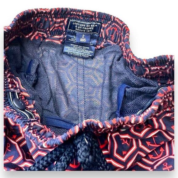 Vilebrequin Moorea Anchor Swim Trunks Boys Size 2 Red Navy Blue Anchor Print - Picture 3 of 7